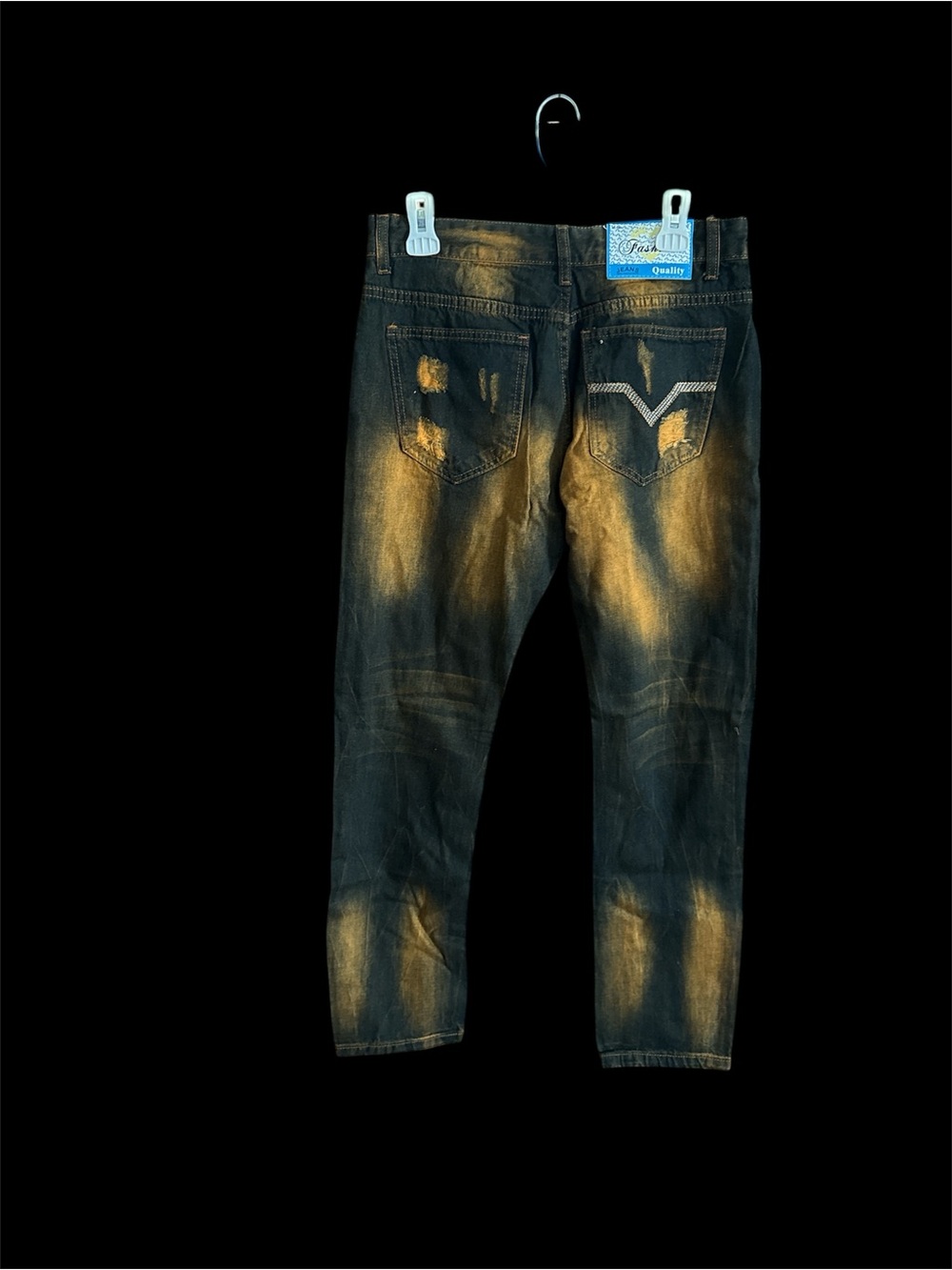 Men's Skinny Distressed Black Jeans with Amber Wash - Unknown Brand - Picture 2 of 3